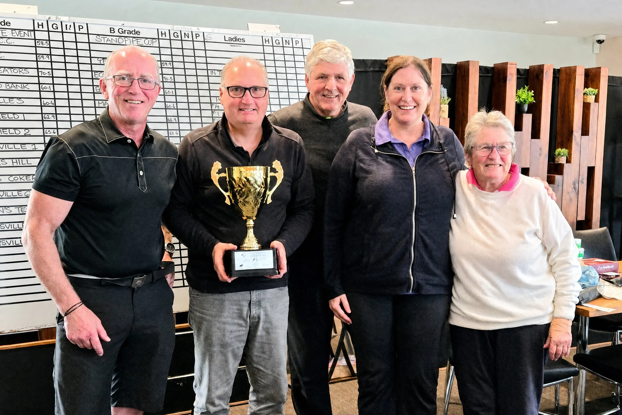 <p>STANDPIPE CUP: Marysville Golf Club was the inaugural host and winner of the Community Standpipe Cup. Pictured are GVW\\u2019s Rohan Aldous and Marysville Golf Club\\u2019s Colin Davies, Steve Coker, Fiona Wright and Alison Leydin.</p>\\n
