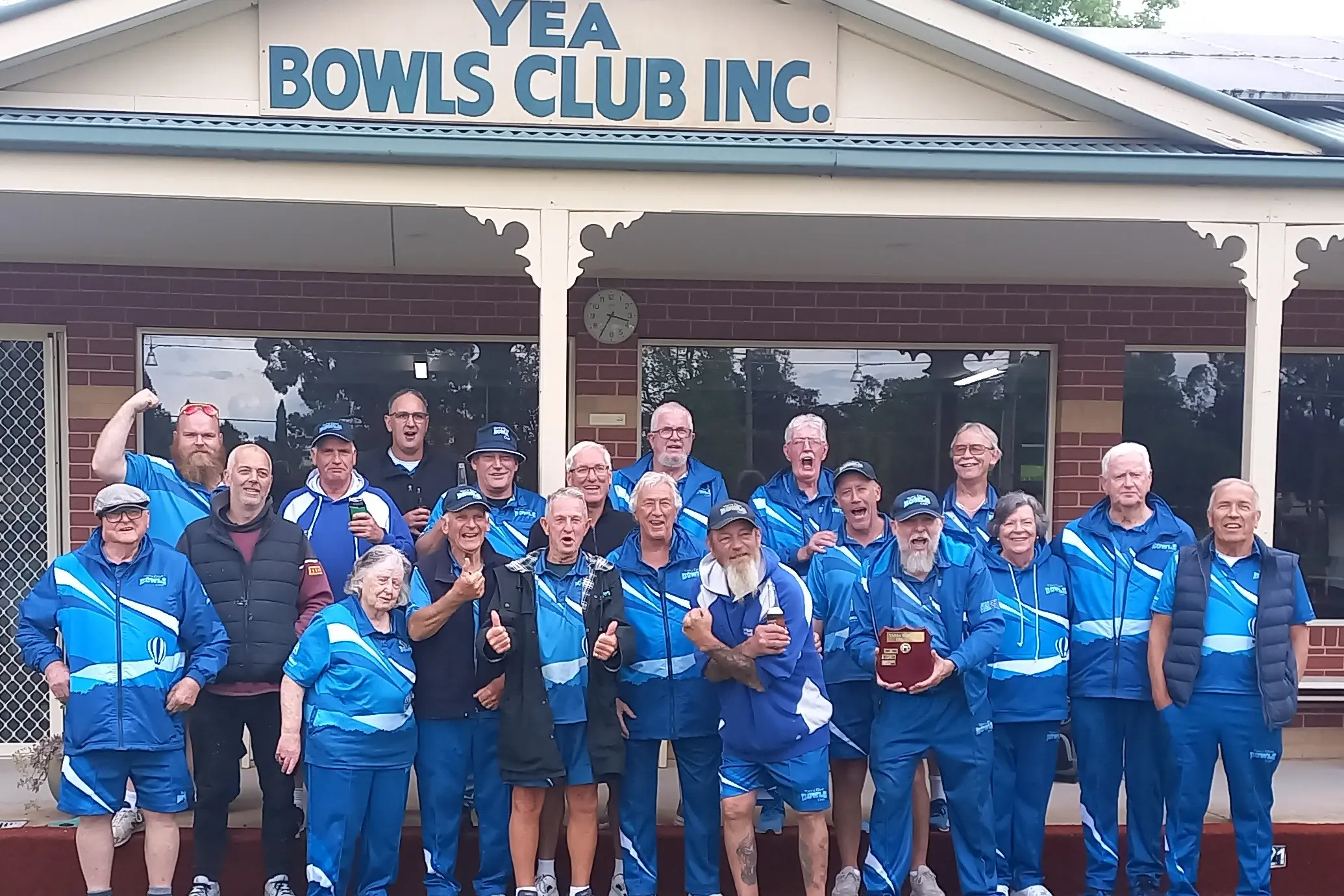 <p>Yarra Glen Bowls Club members at the Yea Bowls Club, happy to continue the tradition of the challenge..</p>\\n
