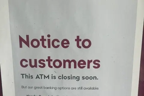 <p>ONE ATM LEFT: The notice informing Marysville residents that the ATM will be closing soon.</p>\\n