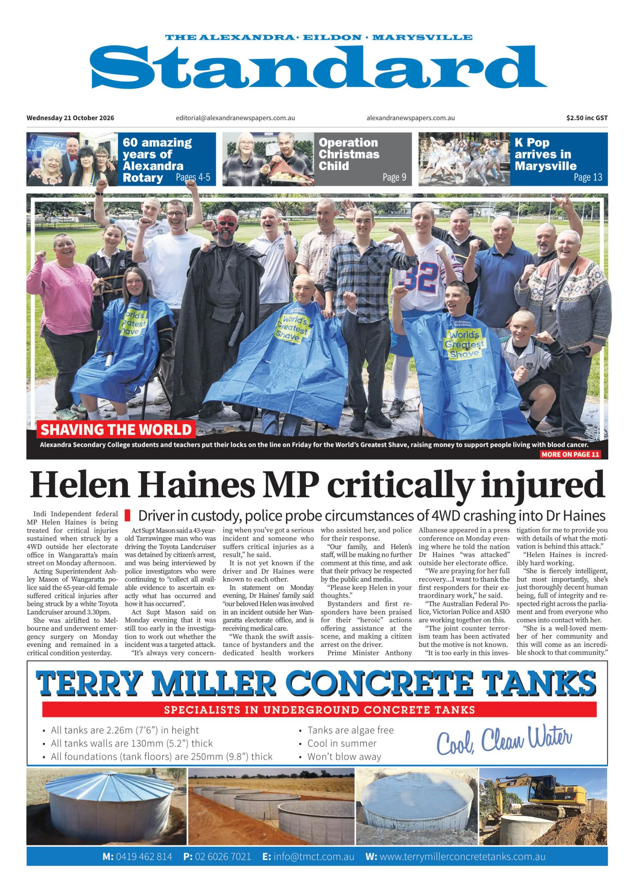 Alexandra Standard, Wednesday, 21 October, 2026