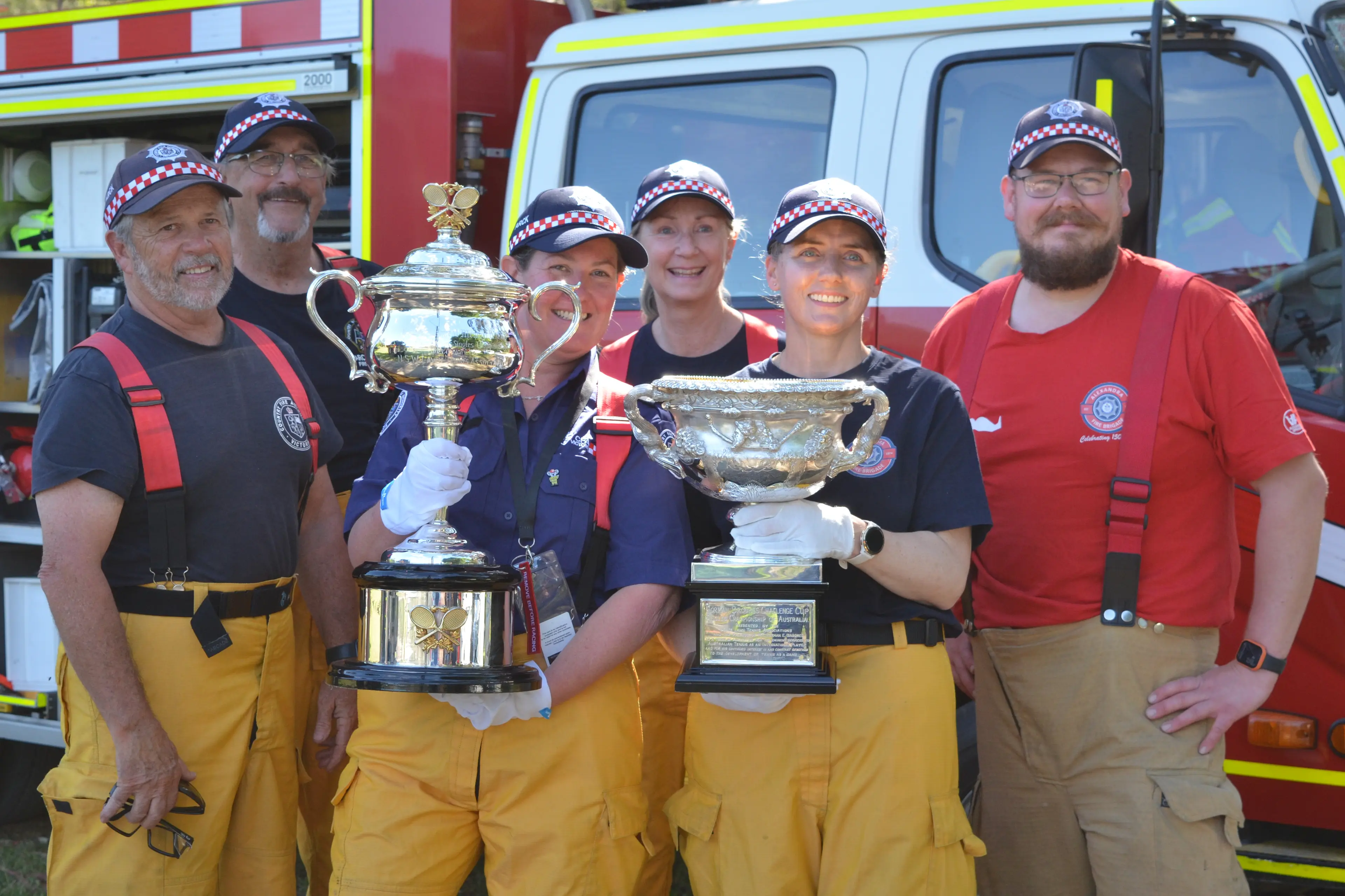 <p>EMERGENCY SERVICES: Members from Yarck and Alexandra CFA brigades at the Alexandra AO on the Road event. Pictured are Mark Heuston, Norm Stokes, Amanda Moore, Andrea Heuston, Christina Irvine and Sam Fawke. PHOTO: Bailey Dixon</p>\\n